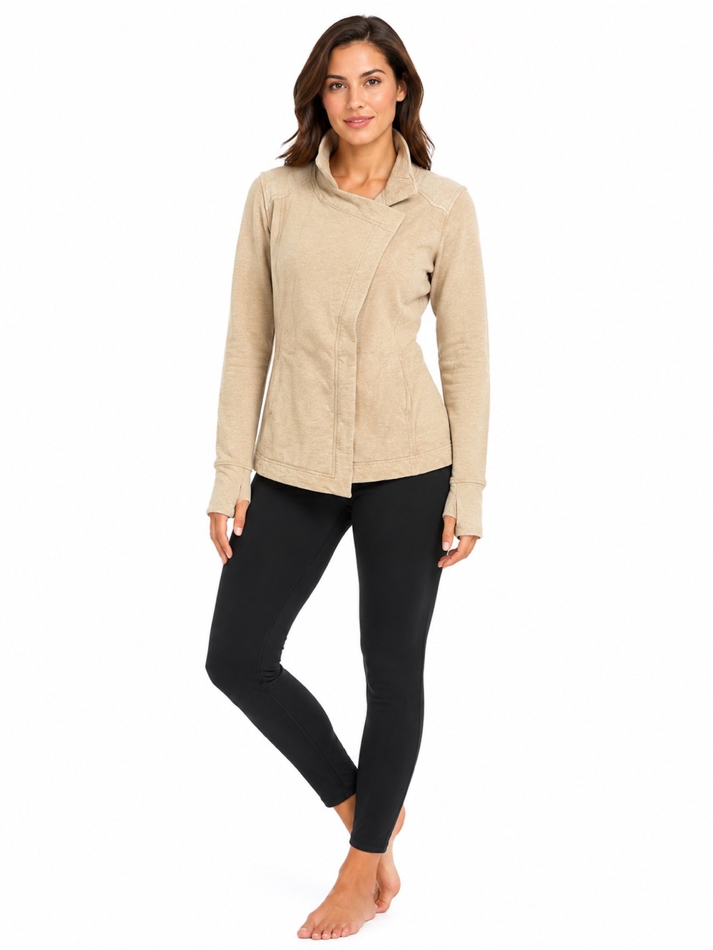 Lululemon Size 4 Beige Tan Wrap Front Cardigan Jacket Thumbholes Older Style